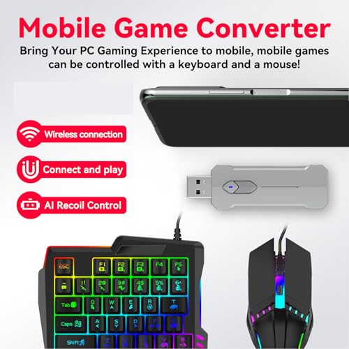 Zunate Half Hand Gaming Keyboard and Combo, Half Hand Gaming Keyboard Set, 4 in 1 Mobile Gaming Keyboard Set with Converter, Adjustable Phone Stand for PC - Image 5