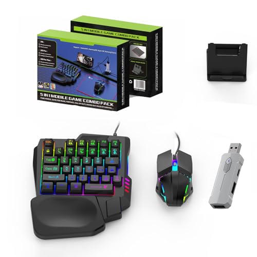 Zunate Half Hand Gaming Keyboard and Combo, Half Hand Gaming Keyboard Set, 4 in 1 Mobile Gaming Keyboard Set with Converter, Adjustable Phone Stand for PC - Image 1