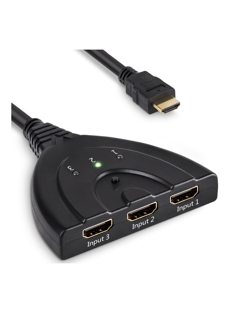 UCH HDMI Switch 3 in 1 – Smart Auto HDMI Splitter with 3 Ports, Supports Full HD 1080p, 3D, HDCP, Includes 24K Gold-Plated HDMI Cable
