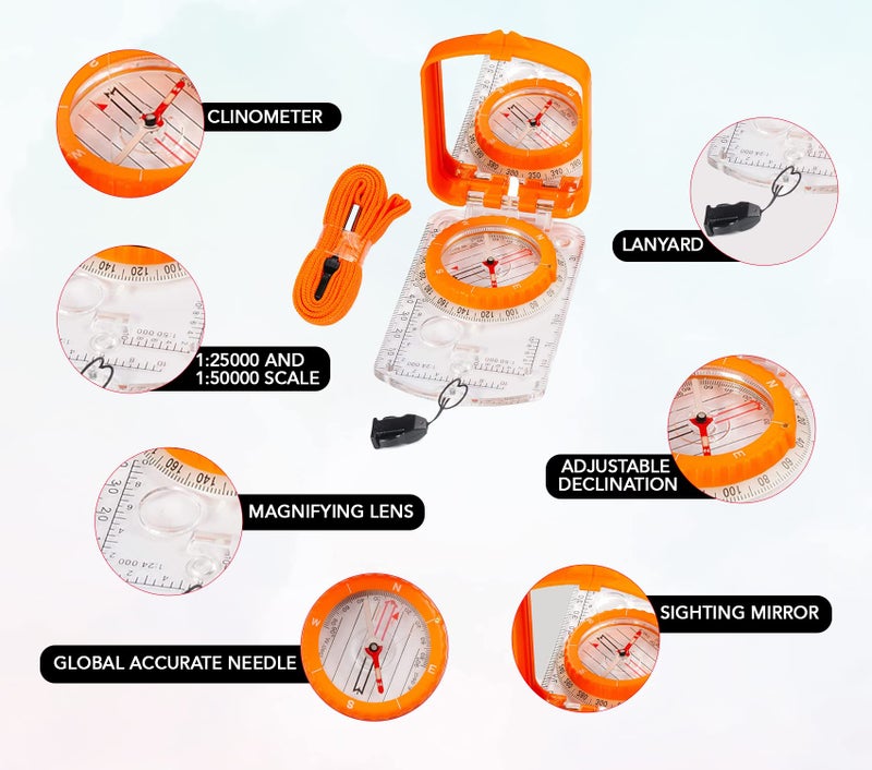 TurnOnSport Sighting Compass Mirror Adjustable Declination - Boy Scout Compass Survival Camping Base Plate Compass Kids Navigation Orienteering Compass Hiking Map Reading Military Compass Backpacking Clinometers - Image 3