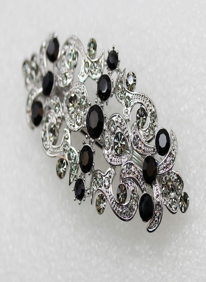 Faship Gorgeous Black Rhinestone Crystal Floral Barrette - Image 3