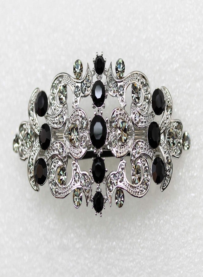 Faship Gorgeous Black Rhinestone Crystal Floral Barrette - Image 2