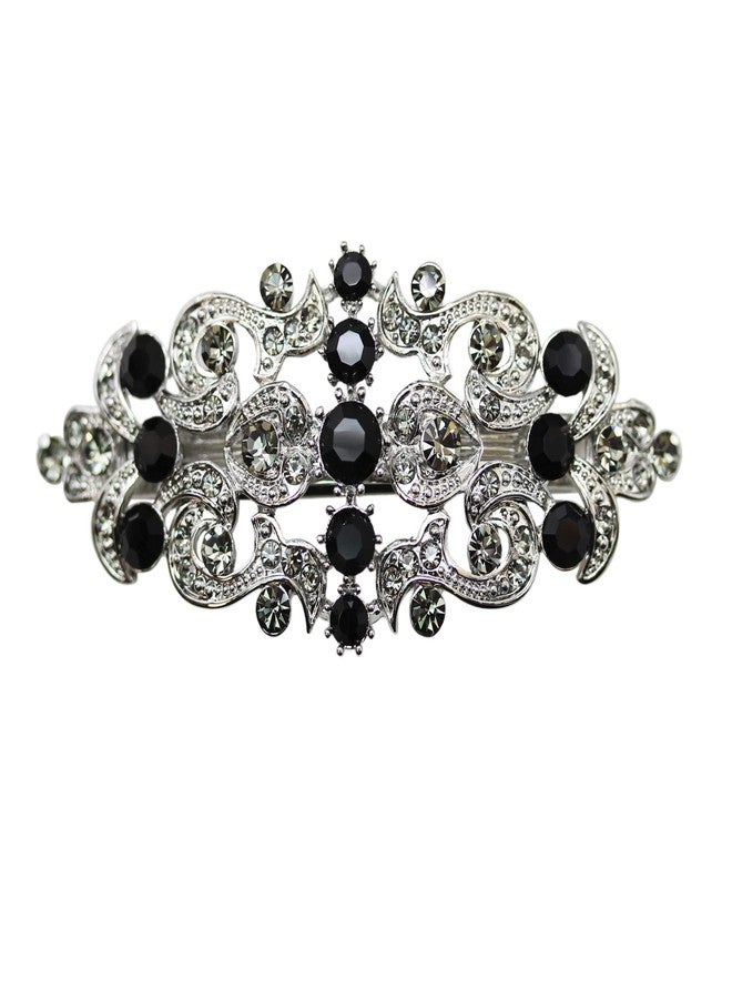 Faship Gorgeous Black Rhinestone Crystal Floral Barrette - Image 1