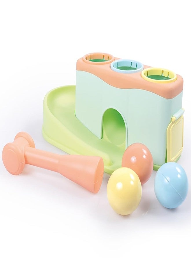 DOLU: Rolling Balls - Pound & Play Toy, Bench w/Exciting Roll Ramp, Hammer Mallet, 3 Balls, Soft Pastel Colors, Push & Grab, Kids & Toddlers 18mo+ - Image 1