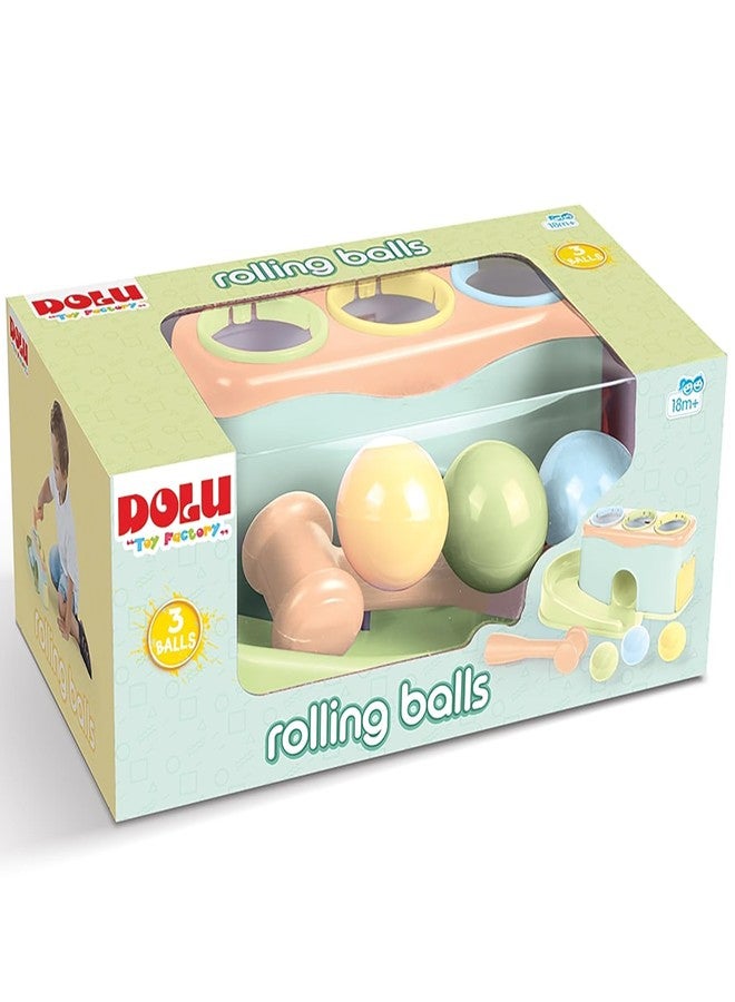 DOLU: Rolling Balls - Pound & Play Toy, Bench w/Exciting Roll Ramp, Hammer Mallet, 3 Balls, Soft Pastel Colors, Push & Grab, Kids & Toddlers 18mo+ - Image 3