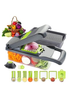 12 in 1 Vegetable Chopper Mandolines Slicer Food Slicer Onion Chopper Potato Dicer Cutter Cheese Grater with Storage Container