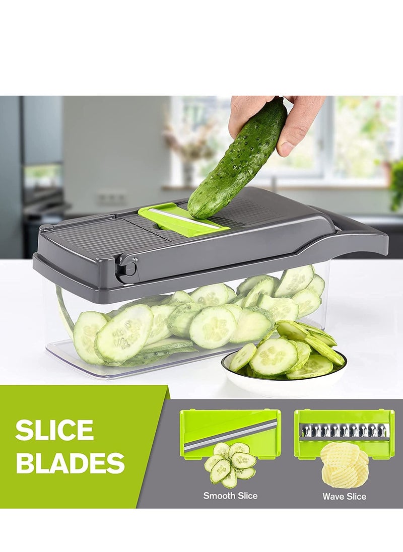 XiuWoo - 12 in 1 Vegetable Chopper Mandolines Slicer Food Slicer Onion Chopper Potato Dicer Cutter Cheese Grater with Storage Container - Image 1