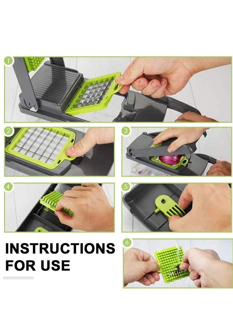 XiuWoo - 12 in 1 Vegetable Chopper Mandolines Slicer Food Slicer Onion Chopper Potato Dicer Cutter Cheese Grater with Storage Container - Image 1