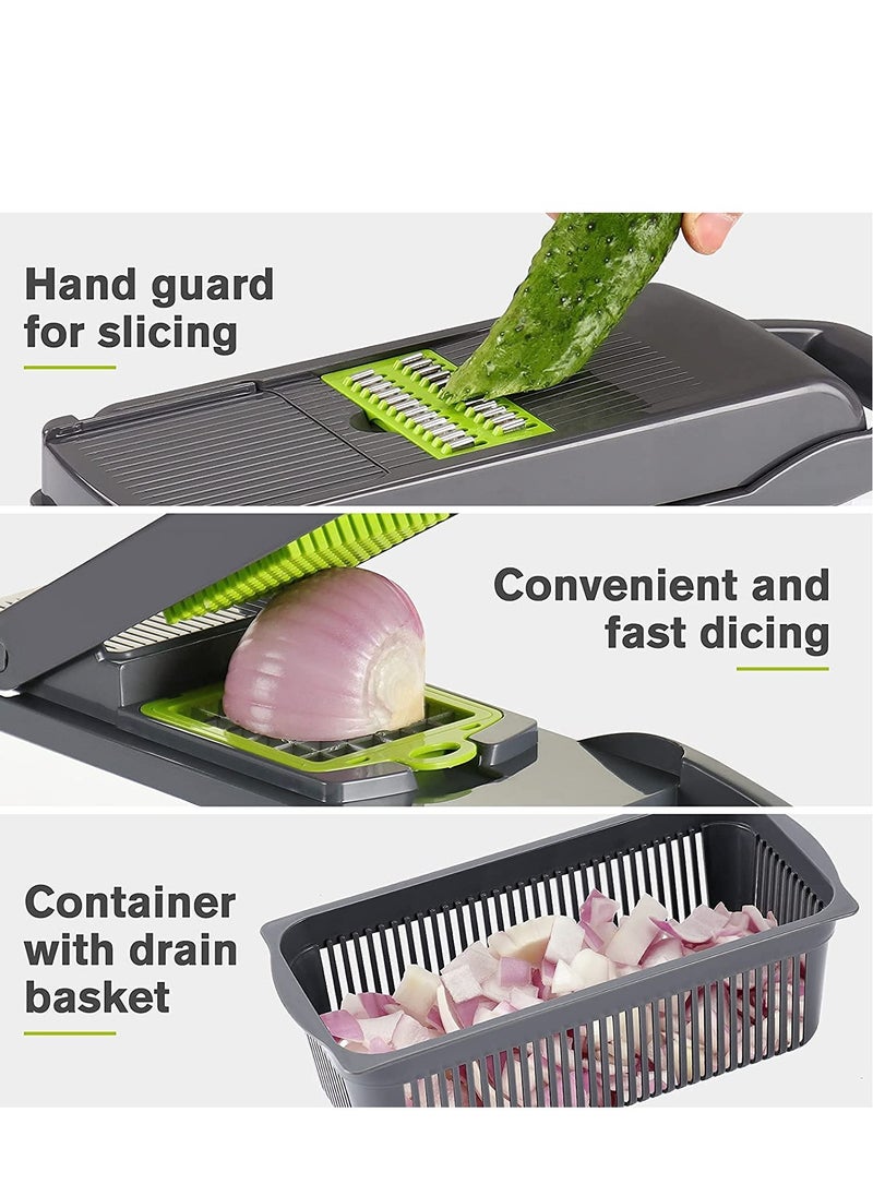 XiuWoo - 12 in 1 Vegetable Chopper Mandolines Slicer Food Slicer Onion Chopper Potato Dicer Cutter Cheese Grater with Storage Container - Image 1