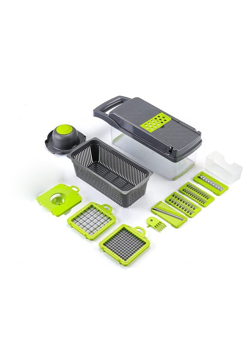 XiuWoo - 12 in 1 Vegetable Chopper Mandolines Slicer Food Slicer Onion Chopper Potato Dicer Cutter Cheese Grater with Storage Container - Image 1