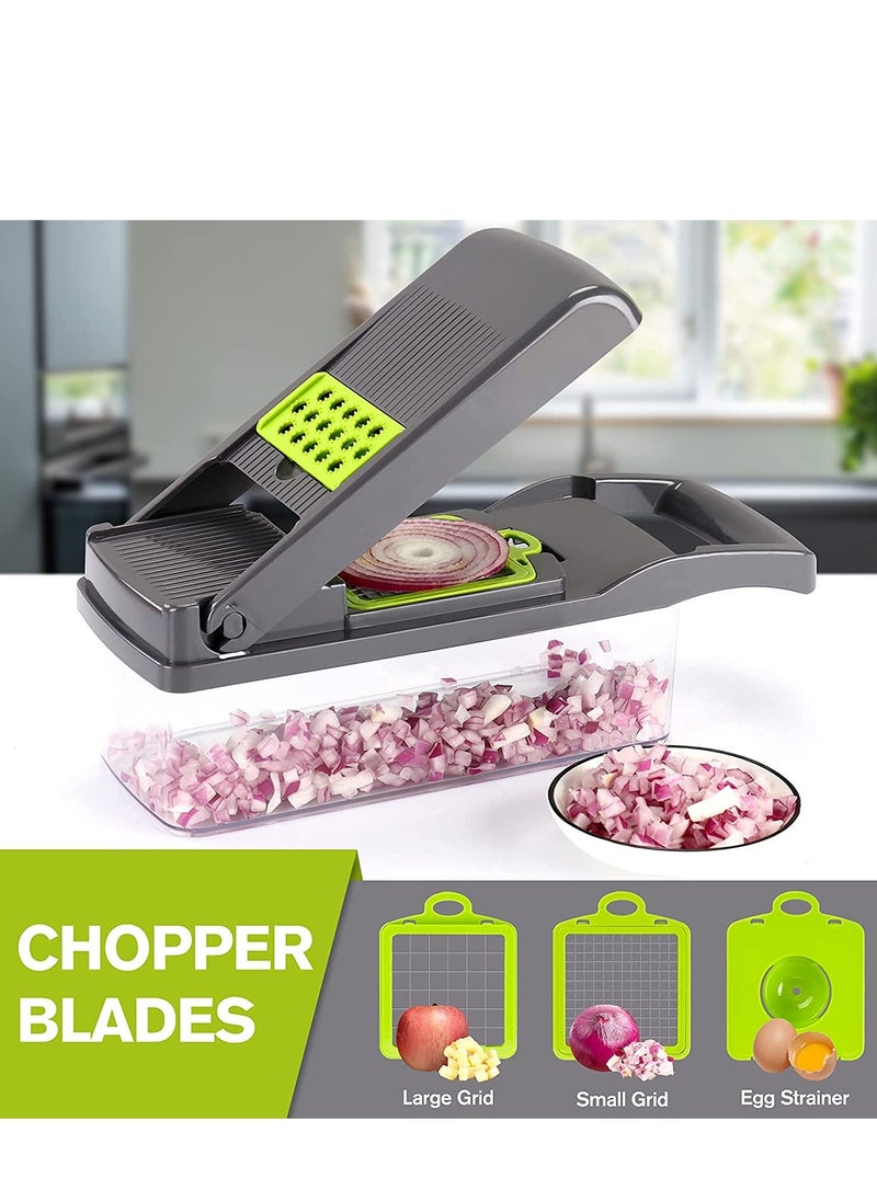 XiuWoo - 12 in 1 Vegetable Chopper Mandolines Slicer Food Slicer Onion Chopper Potato Dicer Cutter Cheese Grater with Storage Container - Image 1