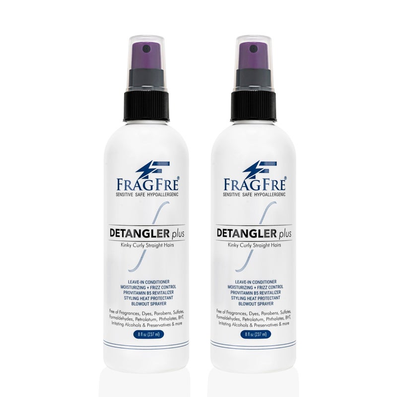 FRAGFRE Detangler plus Styling Hair Spray 8 oz (2-Pack Gift Set) - Heat Protectant and Blowout Spray - Leave in Conditioner for Sensitive Skin - Fragrance Free Hypoallergenic Unscented - Image 1