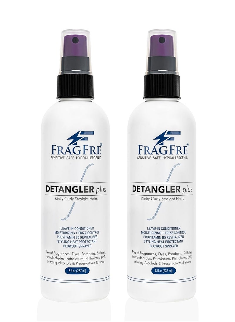 FRAGFRE Detangler plus Styling Hair Spray 8 oz (2-Pack Gift Set) - Heat Protectant and Blowout Spray - Leave in Conditioner for Sensitive Skin - Fragrance Free Hypoallergenic Unscented  - Image 1