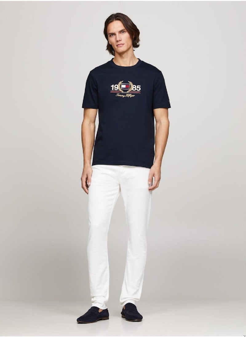 TOMMY HILFIGER Men's Logo Embroidery Featuring a Crew Neck T-Shirt -  Cotton blend, Blue  - Image 4