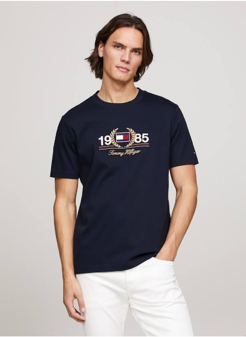 TOMMY HILFIGER Men's Logo Embroidery Featuring a Crew Neck T-Shirt -  Cotton blend, Blue  - Image 1
