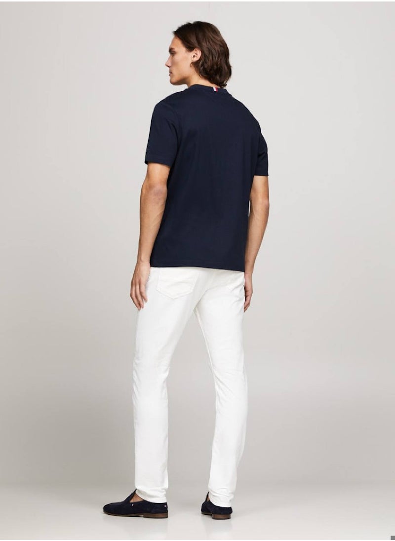 TOMMY HILFIGER Men's Logo Embroidery Featuring a Crew Neck T-Shirt -  Cotton blend, Blue  - Image 2