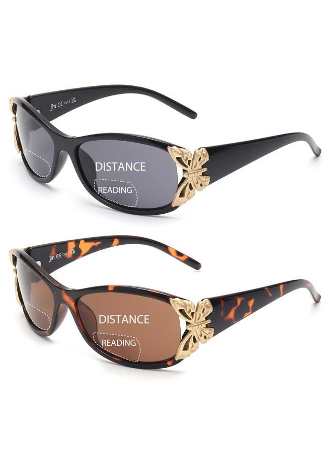 JM 2 Pack Bifocal Reading Sunglasses for Women Fashion Sun Readers Outdoor Reading Glasses UV400 Protection Black & Tortoise +1.5 - Image 1