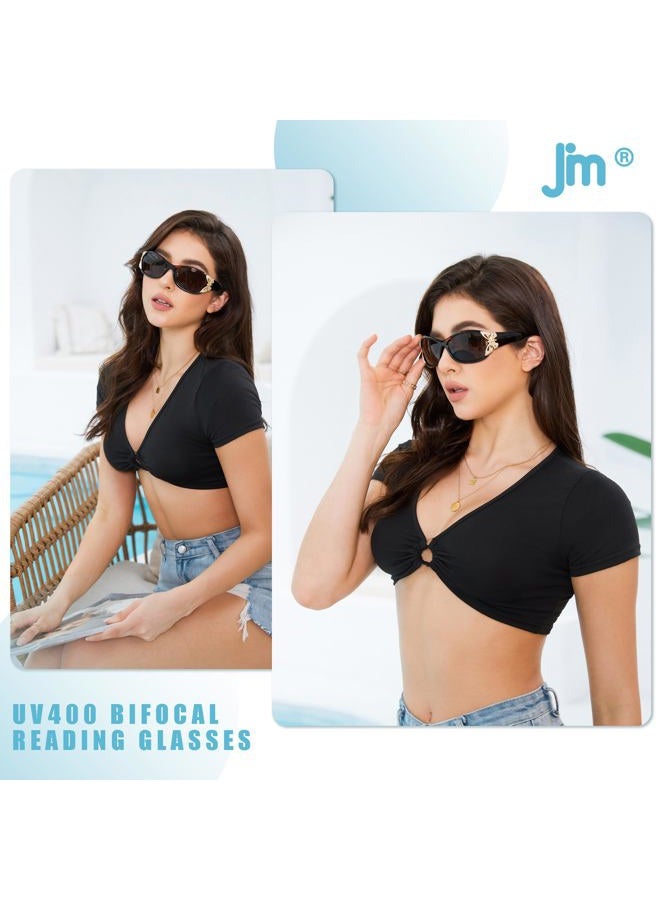 JM 2 Pack Bifocal Reading Sunglasses for Women Fashion Sun Readers Outdoor Reading Glasses UV400 Protection Black & Tortoise +1.5 - Image 3