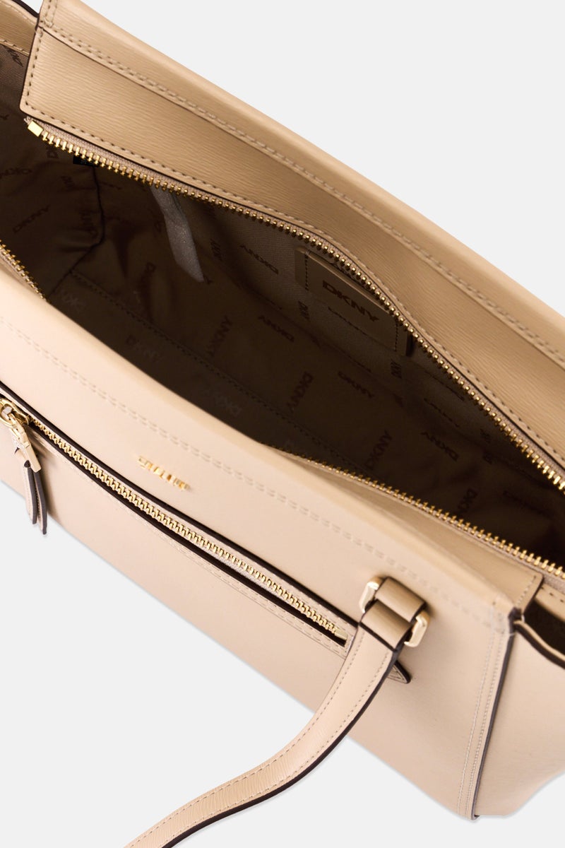 DKNY Women Hardware Logo Tote Bag, Ivory Cream - Image 2