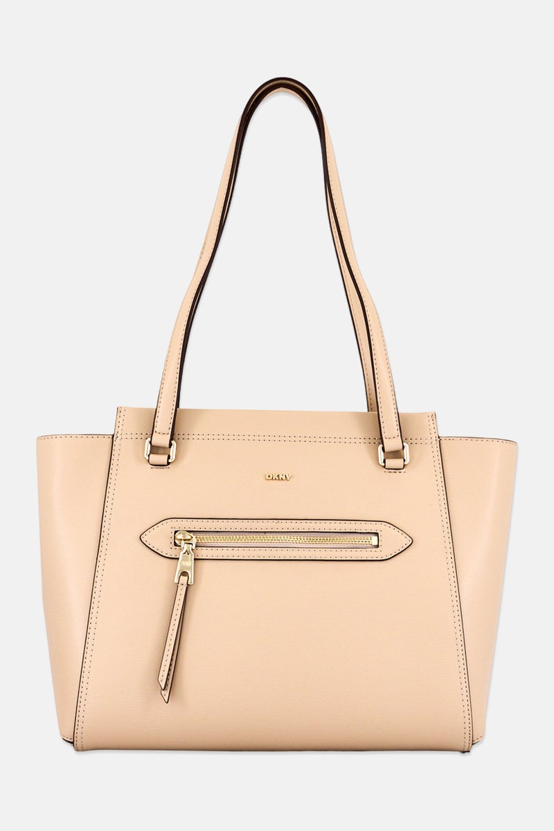 DKNY Women Hardware Logo Tote Bag, Ivory Cream - Image 1