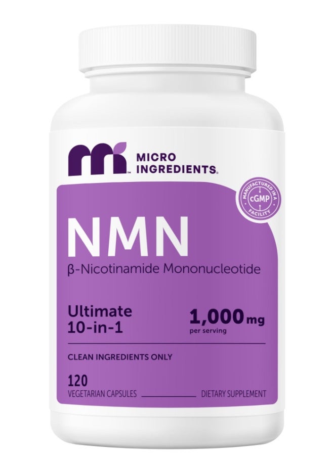 Micro Ingredients NMN Complex 1,000mg Per Serving, 120 Veggie Capsules | 10-in-1 with Nicotinamide Mononucleotide, Vitamin C, Resveratrol, CoQ10, TMG, Quercetin, u0026 Glutathione | NAD+ Supplement Precursor | Filler Free - Image 1