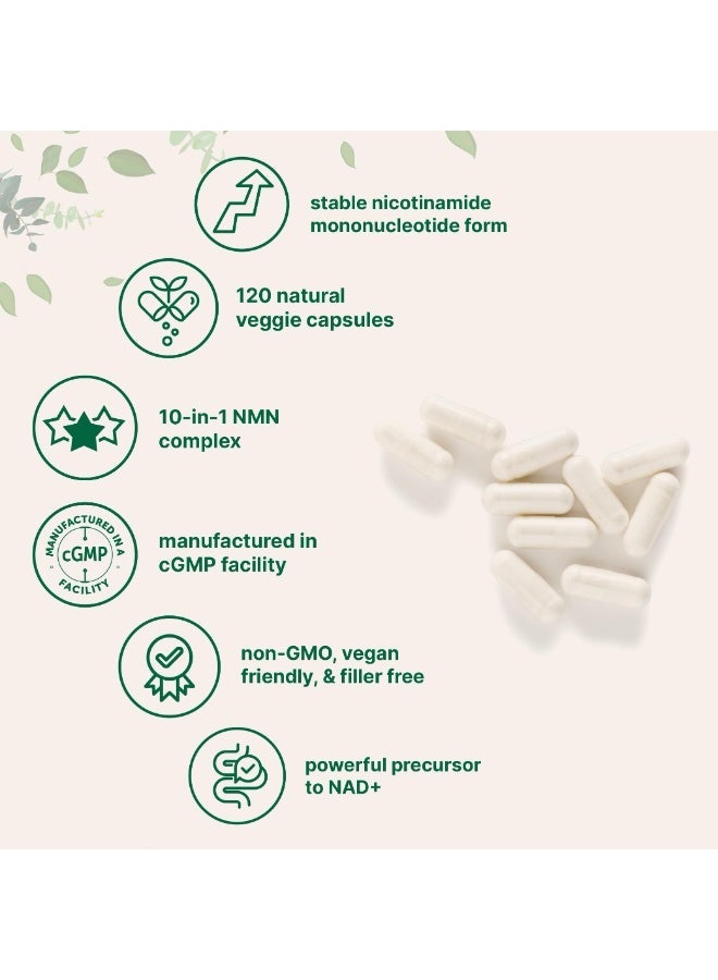 Micro Ingredients NMN Complex 1,000mg Per Serving, 120 Veggie Capsules | 10-in-1 with Nicotinamide Mononucleotide, Vitamin C, Resveratrol, CoQ10, TMG, Quercetin, u0026 Glutathione | NAD+ Supplement Precursor | Filler Free - Image 2