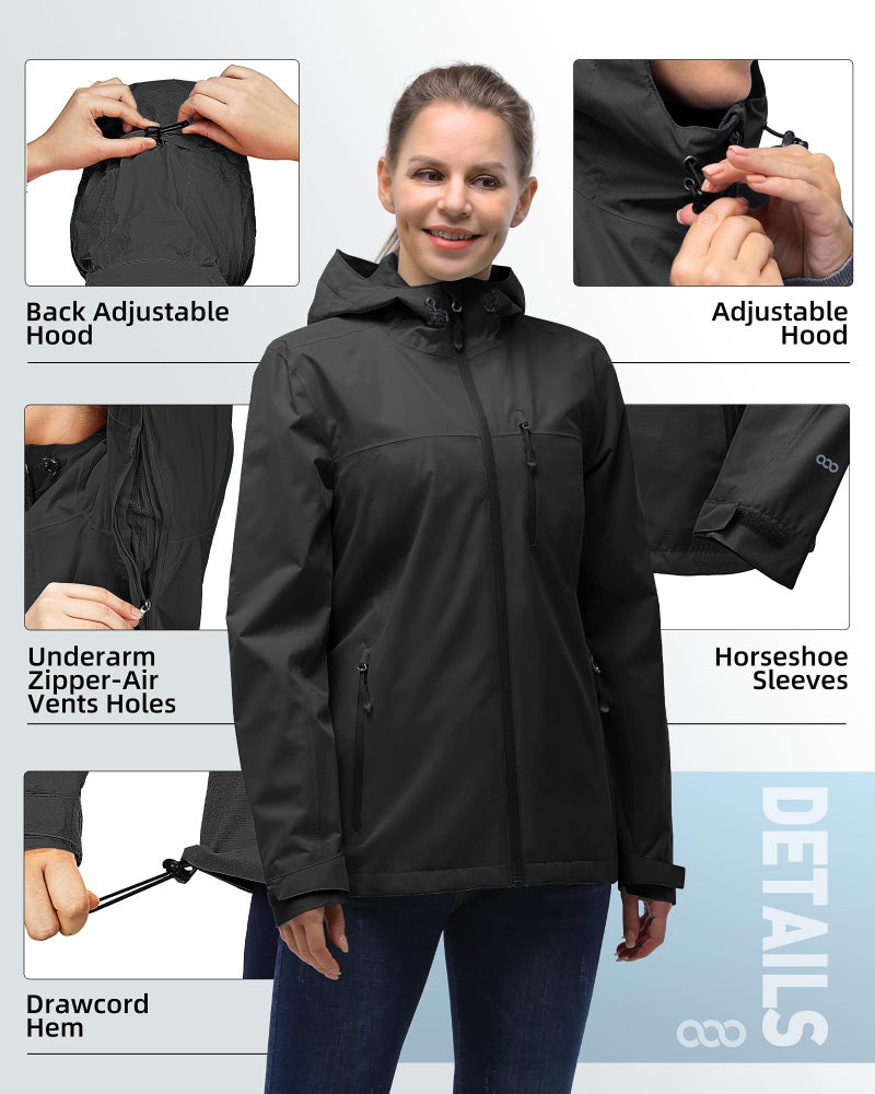 33,000ft Packable Rain Jacket Women Lightweight Waterproof Raincoat with Hood Cycling Bike Jacket Windbreaker - Image 5