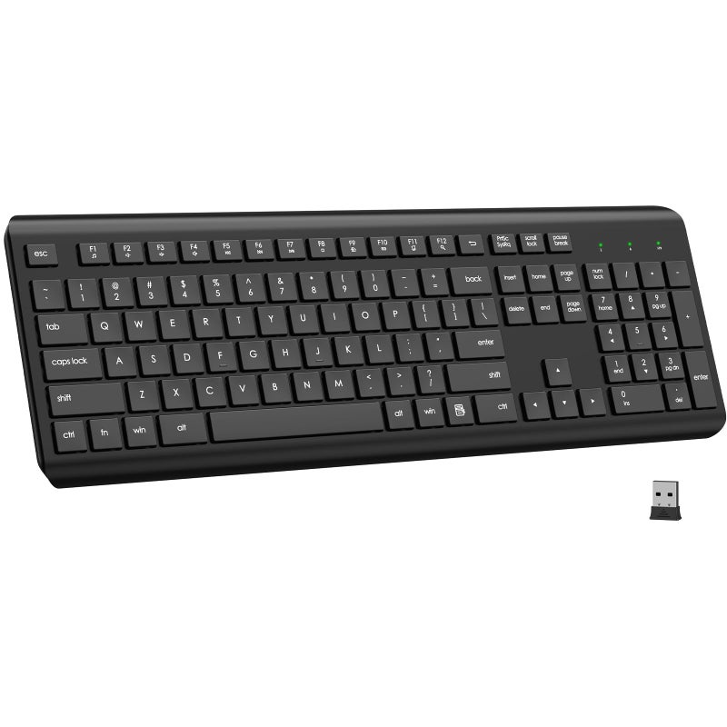 EDJO Wireless Keyboard, 2.4G Full-Sized Cordless USB Silent Computer Keyboard, Ergonomic Tilt Angle, Sleep Mode, Long Battery Life, for Windows, Mac OS Laptop/PC/Desktop/Notebook - Image 1