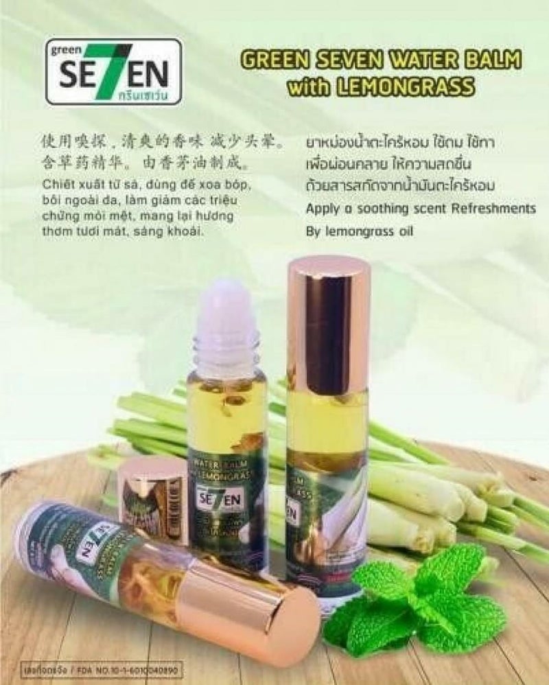 HANI PO Seven Green Oil Water Balm 100 Organic Lemongrass Refresher light Aroma 8cc Pack of 1 - Image 3