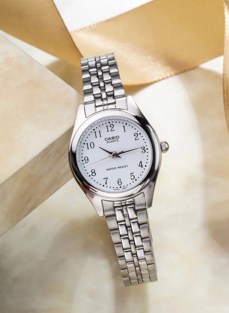 CASIO Enticer Analog Women’s Watch LTP-1129A-7B, 32 mm White Dial, Stainless Steel Case & Bracelet, Water Resistant - Image 1