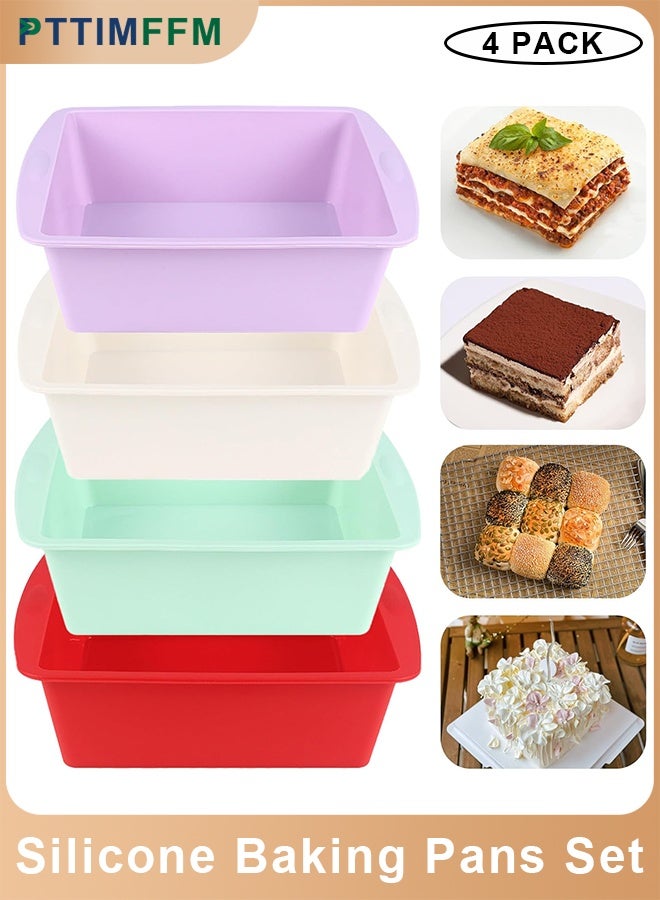 بتيمفم مجموعة من 4 قوالب سيليكون للخبز، قوالب مرنة غير لاصقة للكيك والخبز، للبراونيز، والرغيف، ورغيف اللحم، والحلويات، آمنة للاستخدام في الفرن، والميكروويف، والفريزر، وغسالة الأطباق. - Image 1