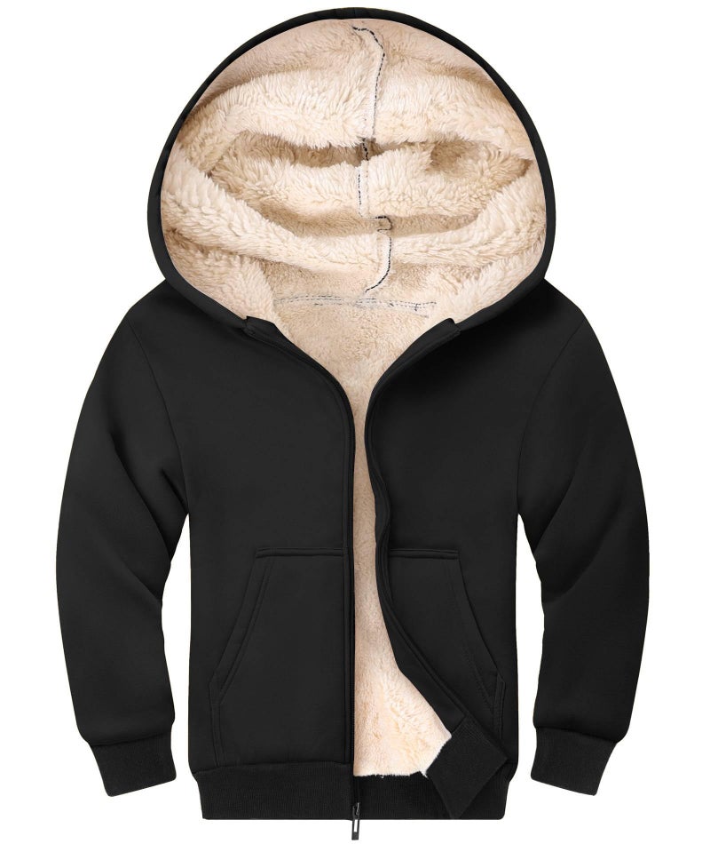 Gihuo Unisex Boys Girls Winter Warm Sherpa Lined Zip Up Sweatshirt Fleece Jacket Kids Hoodie Outerwear BlackM - Image 2