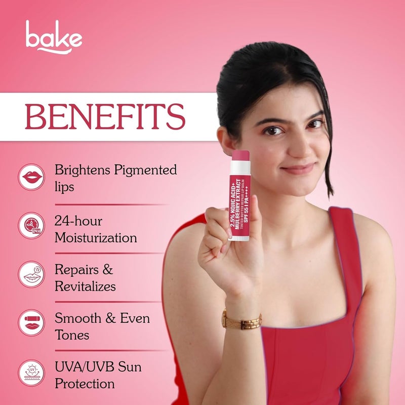 BAKE 25 Kojic Acid Beetroot Tinted Butter Brightening Lip Balm SPF 55 PA 24 Hour Moisturization For Dark Pigmented Dry Flaky Lips DeTan Lip Balm 5g - Image 4