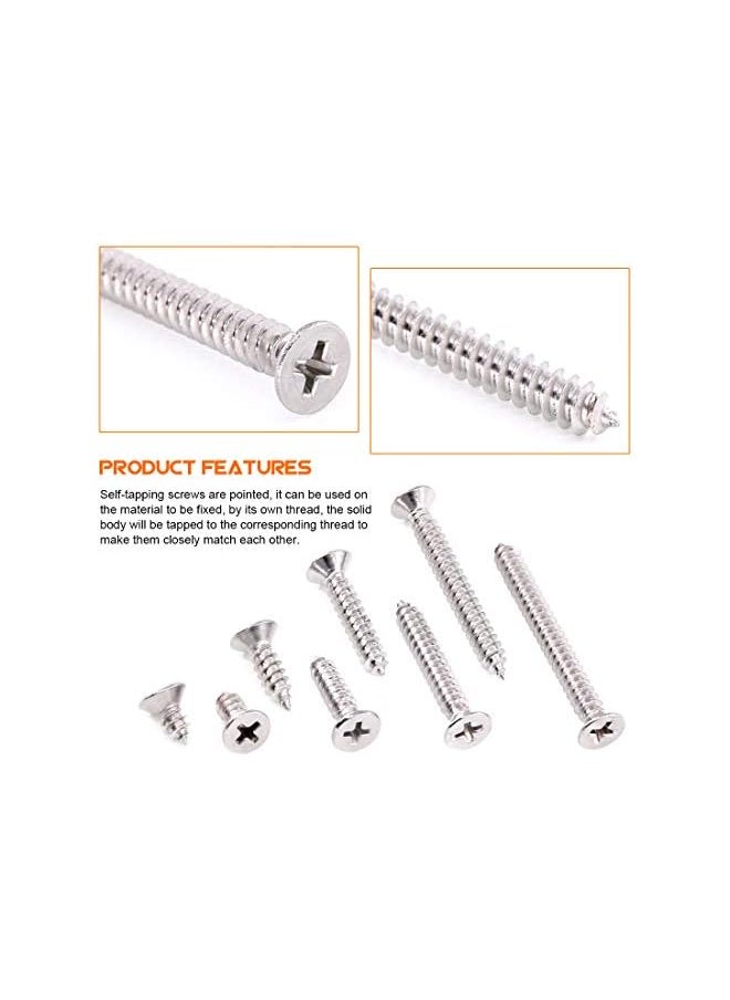 Rustark - Rustark 150Pcs [#10 3/8" to 1-3/4"] 304 Stainless Steel Flat Head Phillips Cross Wood Screw Self Tapping Drilling Screws Assortment Kit - Image 1