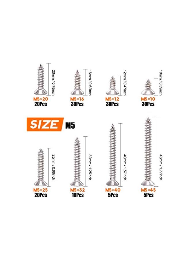Rustark - Rustark 150Pcs [#10 3/8" to 1-3/4"] 304 Stainless Steel Flat Head Phillips Cross Wood Screw Self Tapping Drilling Screws Assortment Kit - Image 1