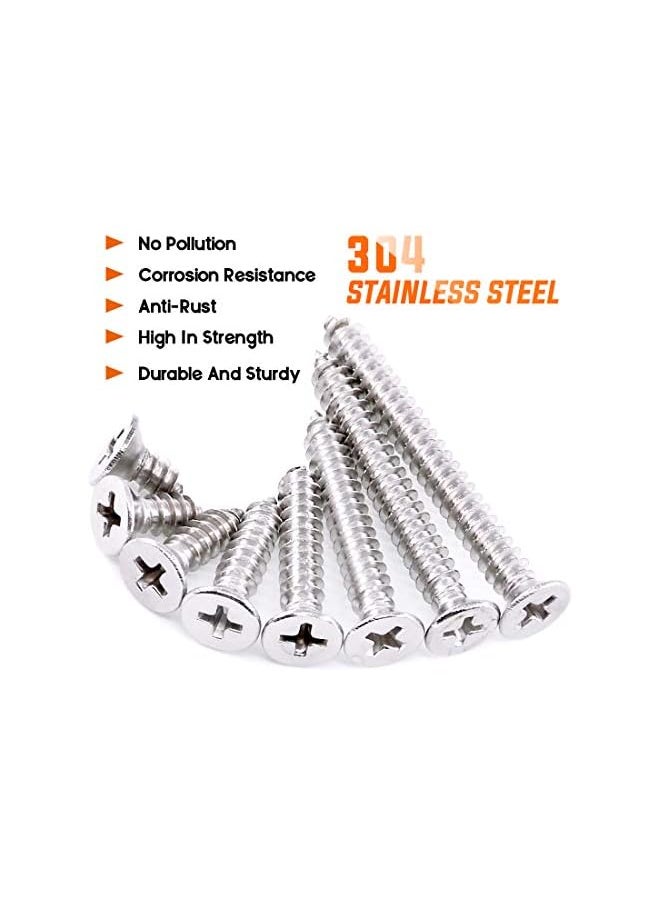 Rustark - Rustark 150Pcs [#10 3/8" to 1-3/4"] 304 Stainless Steel Flat Head Phillips Cross Wood Screw Self Tapping Drilling Screws Assortment Kit - Image 1
