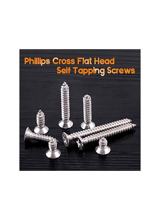 Rustark - Rustark 150Pcs [#10 3/8" to 1-3/4"] 304 Stainless Steel Flat Head Phillips Cross Wood Screw Self Tapping Drilling Screws Assortment Kit - Image 1