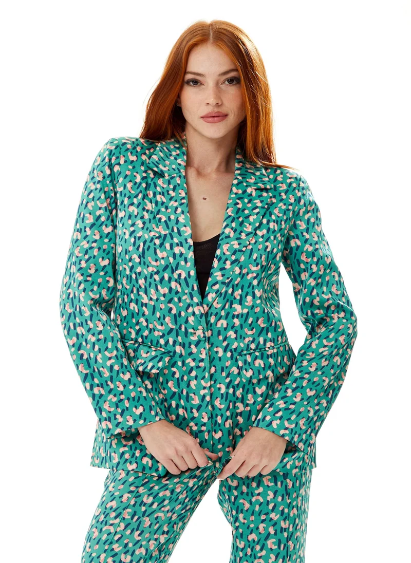 Liquorish Stroke Print Blazer in Green