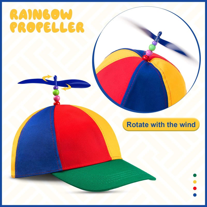 Sintege Propeller Top Hat Rainbow Nerd Silly Twirly Cap Helicopter Hat with Spinner and Adjustable Bowtie for Costumes(Blue,2 Pieces) - Image 3
