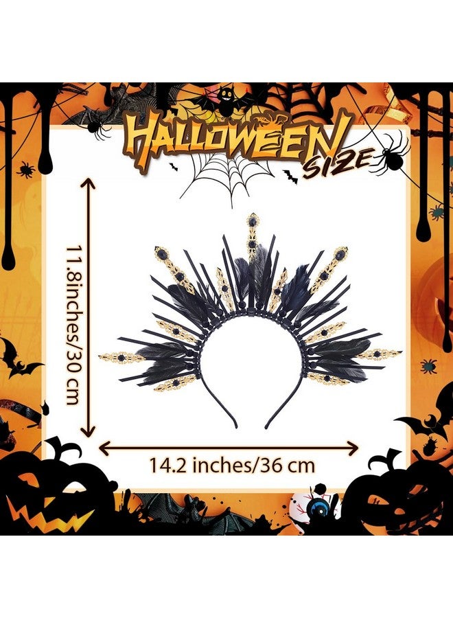 Urieo Black Halo Crown Headpiece Crystal Goddess Crown Spiked Zip Tie Headband Feather Headwear For Women Halloween Cosplay Costume Party - Image 1