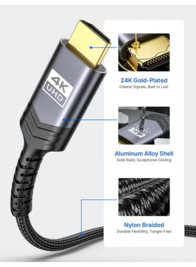 Apluynm Mini HDMI to HDMI Cable 1.8M, [Aluminum Shell, Braided] High Speed 4K 60Hz HDMI 2.0 Cord, Compatible with Camera, Camcorder, Tablet and Graphics/Video Card, Laptop, Raspberry Pi Zero W -Grey - Image 2