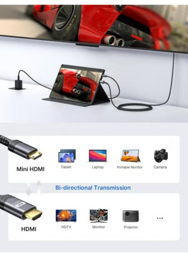 Apluynm Mini HDMI to HDMI Cable 1.8M, [Aluminum Shell, Braided] High Speed 4K 60Hz HDMI 2.0 Cord, Compatible with Camera, Camcorder, Tablet and Graphics/Video Card, Laptop, Raspberry Pi Zero W -Grey - Image 4