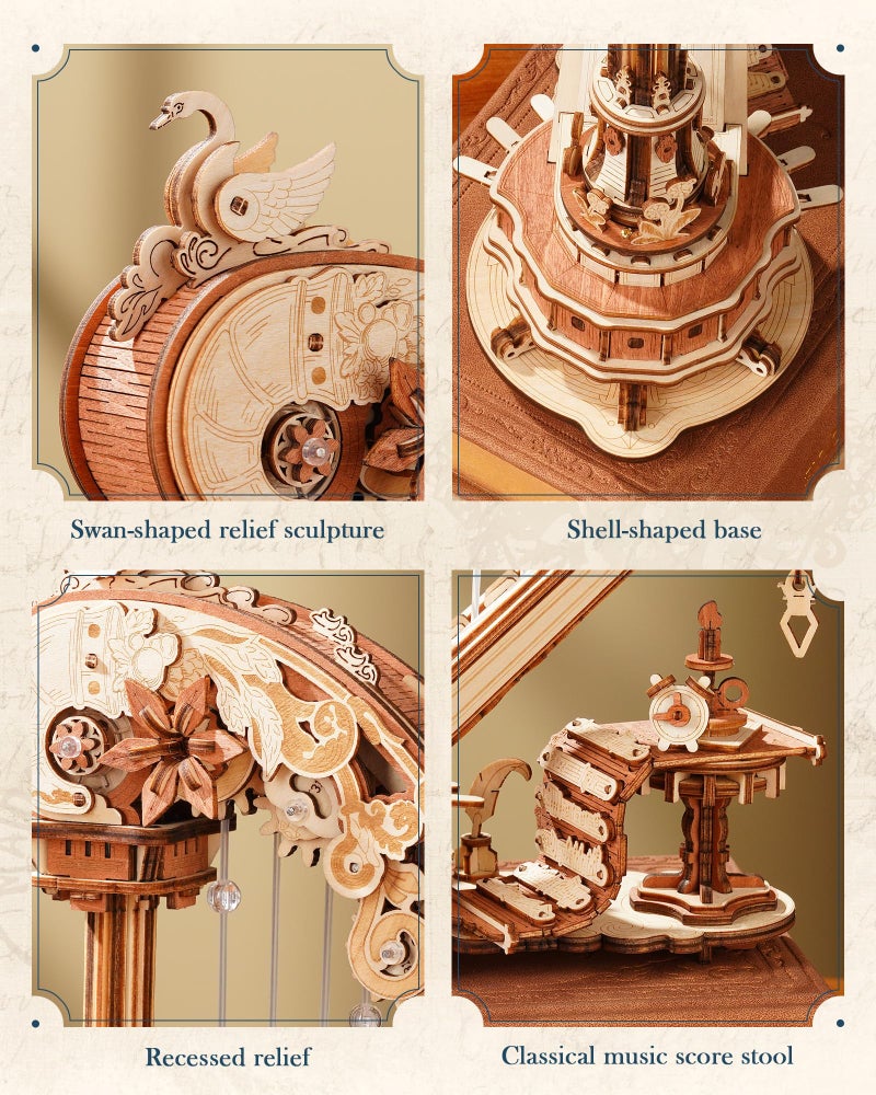 ROKR 3D Puzzle Magic Harp Music Box, Buildable Model Kit with Mechanical Movement & Ave Maria Melody, Elegant Home Decor for Desk & Shelf - Image 3