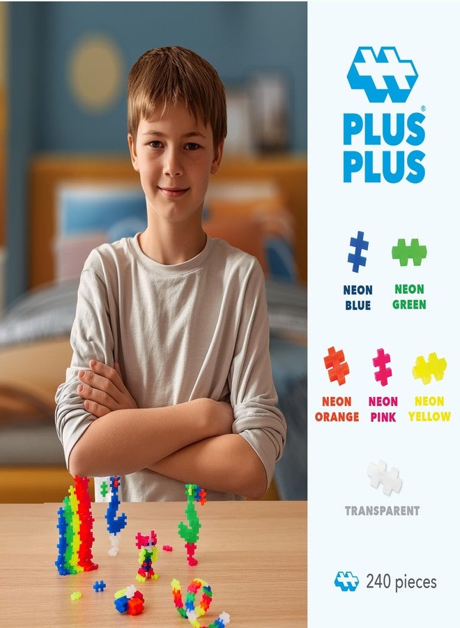 Plus-Plus PLUS PLUS 240 Piece Interlocking Building Blocks for Kids, Open Ended Connecting Toys, STEM Bin Classroom Mini Manipulatives - Neon Mix Play Tube - Image 2