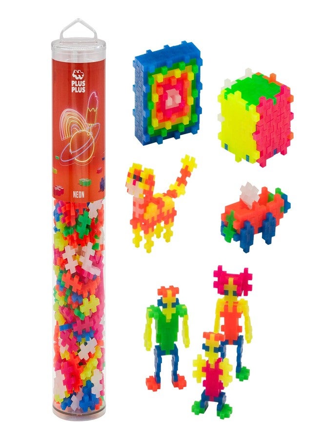 Plus-Plus PLUS PLUS 240 Piece Interlocking Building Blocks for Kids, Open Ended Connecting Toys, STEM Bin Classroom Mini Manipulatives - Neon Mix Play Tube - Image 1