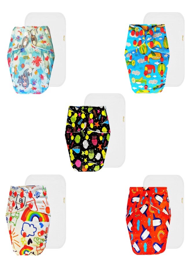 Dumbledo Premium Cloth Diaper with Cotton Insert (Pack of 5) | Hypoallergenic | Reusable & Washable | Easy to Clean | Trusted by Moms | 3 Months - 3 Years | Unisex Baby - Image 1