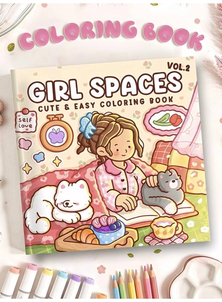 Cute Girl Spaces Coloring Book - Vol. 2 | 40 Bold and Easy Designs for Adults, Teens & Kids | Aesthetic Kawaii Coloring Pages for Stress Relief & Relaxation - Image 1