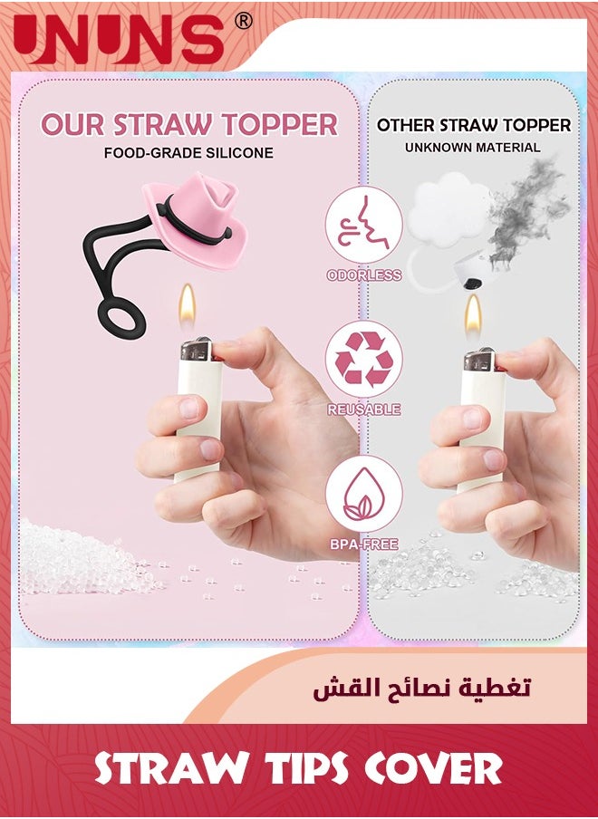 UNUNS - 4 Pack Stanley Straw Cover,Silicone Straw Toppers For Stanley Tumbler 10mm/0.4inch Straw,Funny Cowboy Hat Stanley Cup Straw Cover For Tumblers Party Decor - Image 1