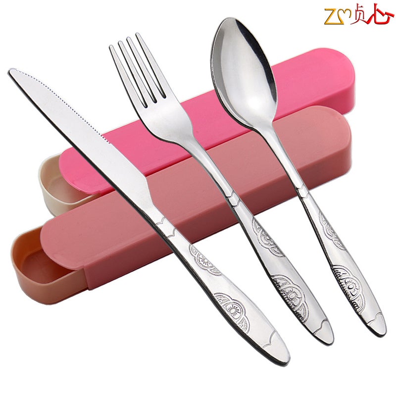Creative Printing Stainless Steel Tableware Four-Piece Portable Tableware Set Chopsticks Spoon Fork Can Print Logo - Image 3