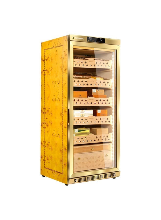 Raching Cigar Climate Control Cabinet, Raching MON1800 Cigar Humidor Cabinet with Ammonia Removal, 220L Wood Frame Cabinet for Cigar Storing&Aging - Gold/Black - Image 1